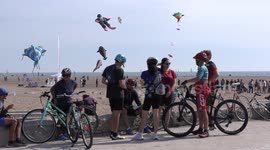 Spectacular sunny hot weather and people enjoying the beach in Toronto on th last day of summer
