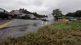 extreme weather: heavy rainfall causes localised flash flooding in Wirksworth, Derbyshire, UK