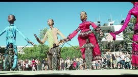 large african dance statues at la merce festival, barcelona, spain