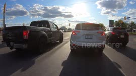 Extreme hyper lapse POV commute on the highway during evening rush hour near Toronto