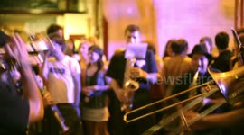 Drumming group play in the streets at the gracia festival in barcelona