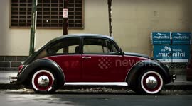 a sequence of 500 volkswagen beetle cars shot from the side in mexico