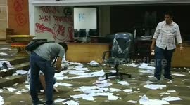 Facilities left smashed up by protesters at West Sumatran Parliament office