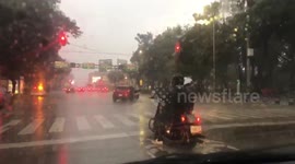 Strong storm causes heavy traffic in busy streets in Mexico City