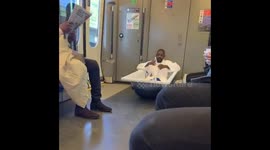 Getting ready on the go! Comedian brushes teeth while in bathtub on London train