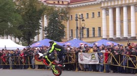 Closing event of moto-bike season on Palace square in St Petersburg, Russia