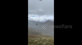 Bizarre moment firefighters use helicopter to airlift pregnant cow