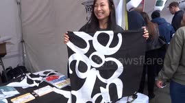 Cotton Japanese scarves and towels on sale at Japan Matsuri festival in Trafalgar Square on 29 September 2019
