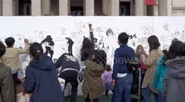 Monochrome mural by the visitors at Japan Matsuri 2019 in Trafalgar Square - London