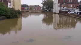 River Witham touching underside of bridges in Boston, UK