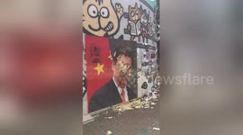 Hong Kong protesters THROW EGGS at portrait of Chinese President Xi Jinping