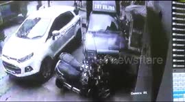 Driverless police vehicle rams into standing bikes and restaurant in north India