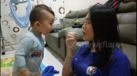Funny footage of mom teasing her son