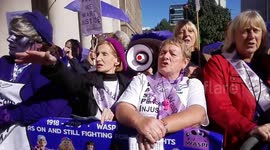 UK women protest against Tory party and pension inequality in Manchester