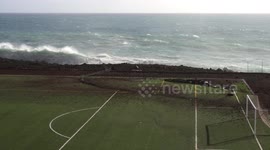 Hurricane Lourenzo destroying a football field at Pico island , Azores