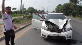 Loose tyre smashes into woman's car as she drives along motorway in Thailand