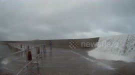 Huge wave from Hurricane Lorenzo hits Howth Harbour East Pier
