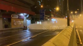 A hydrant burst open by protesters in Wong Tai Sinas protesters take to the streets
