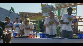 Competitors battle to eat as many tacos as possible in Santa Monica, California