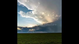 Beautiful dying supercell thunderstorm at sunset time lapse