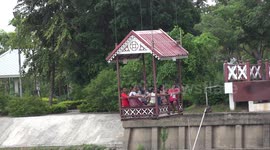 Thai people use cable car to return from temple in Ayutthaya, Thailand