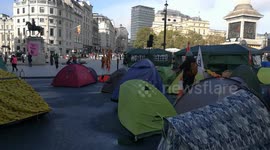 Tents set up in Trafalgar Square as Extinction Rebellion begin day two of their protests