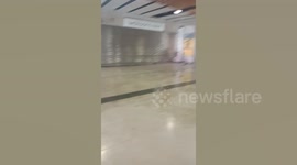 Train station damaged after a night of violent protests in Hong Kong