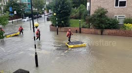 Emergency services deploy life rafts at flood-hit Finsbury Park