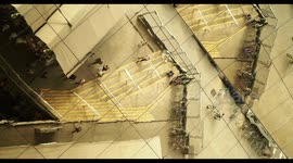 filming the relfection of the encants second hand market in barcelona from the mirrored roof