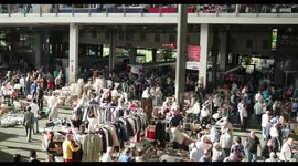reflection of the encants second hand market in barcelona from the mirrored roof