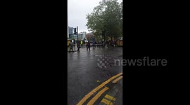 Manchester piccadilly gardens police and fire trucks.arndale incident