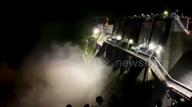 Water gushes through dam as Typhoon Hagibis hits Japan