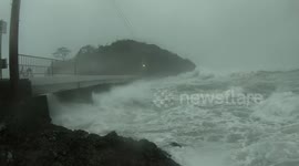 Typhoon Hagibis sees large waves crash against Japan's Ebisu Island