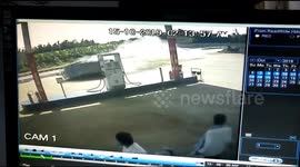 Car with five passengers sent flying in crash by petrol station in central India