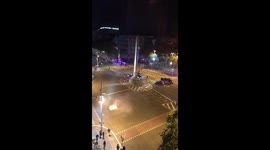 Police chasing protester in Catalonia