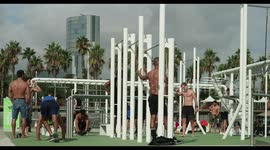 outdoor exercise area in la barceloneta beach, barcelona