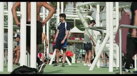outdoor exercise area in la barceloneta beach, barcelona