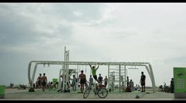 outdoor exercise area in la barceloneta beach, barcelona