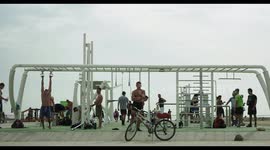 outdoor exercise area in la barceloneta beach, barcelona