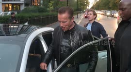 Arnold Schwarzenegger leaves to attend recording of the Graham Norton Show