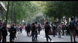 violence erupts between police and protesters at the general strike in barcelona 18 october 2019