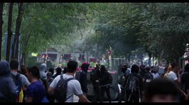 violence erupts between police and protesters at the general strike in barcelona 18 october 2019
