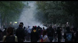 violence erupts between police and protesters at the general strike in barcelona 18 october 2019