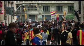 student protesters at the general strike in barcelona 18 october 2019