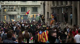student protesters at the general strike in barcelona 18 october 2019