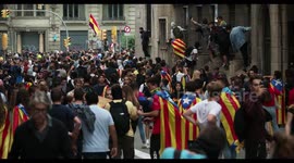 student protesters at the general strike in barcelona 18 october 2019