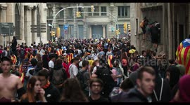 student protesters at the general strike in barcelona 18 october 2019
