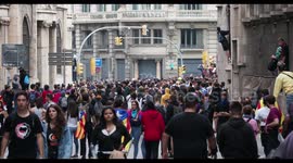 student protesters at the general strike in barcelona 18 october 2019