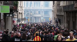 student protesters at the general strike in barcelona 18 october 2019
