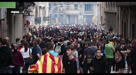 student protesters at the general strike in barcelona 18 october 2019
